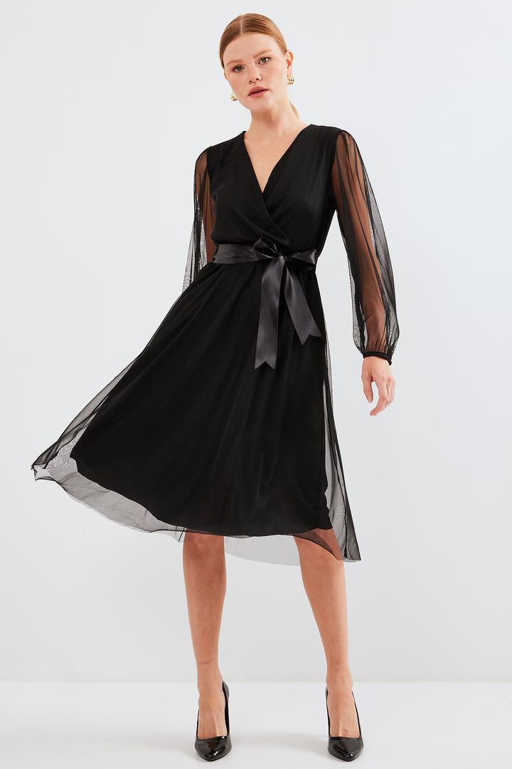 Bigdart 2494 Robe en tulle à col croisé - Noir