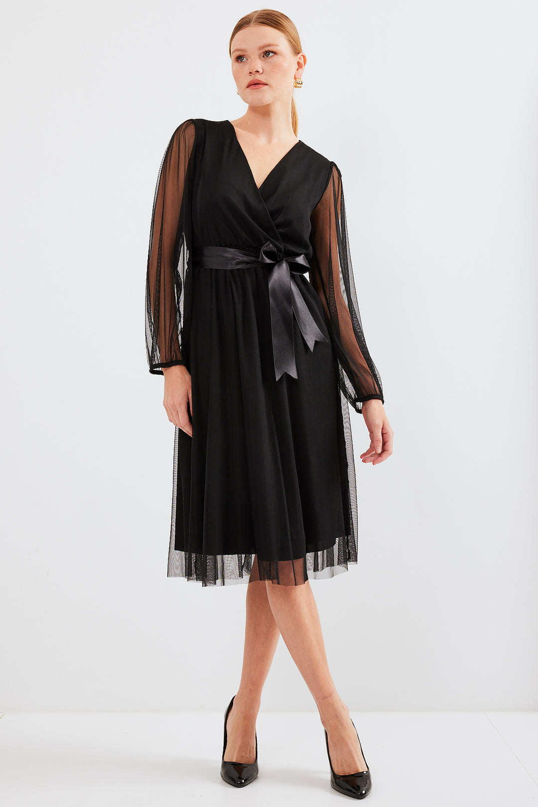 Bigdart 2494 Robe en tulle à col croisé - Noir