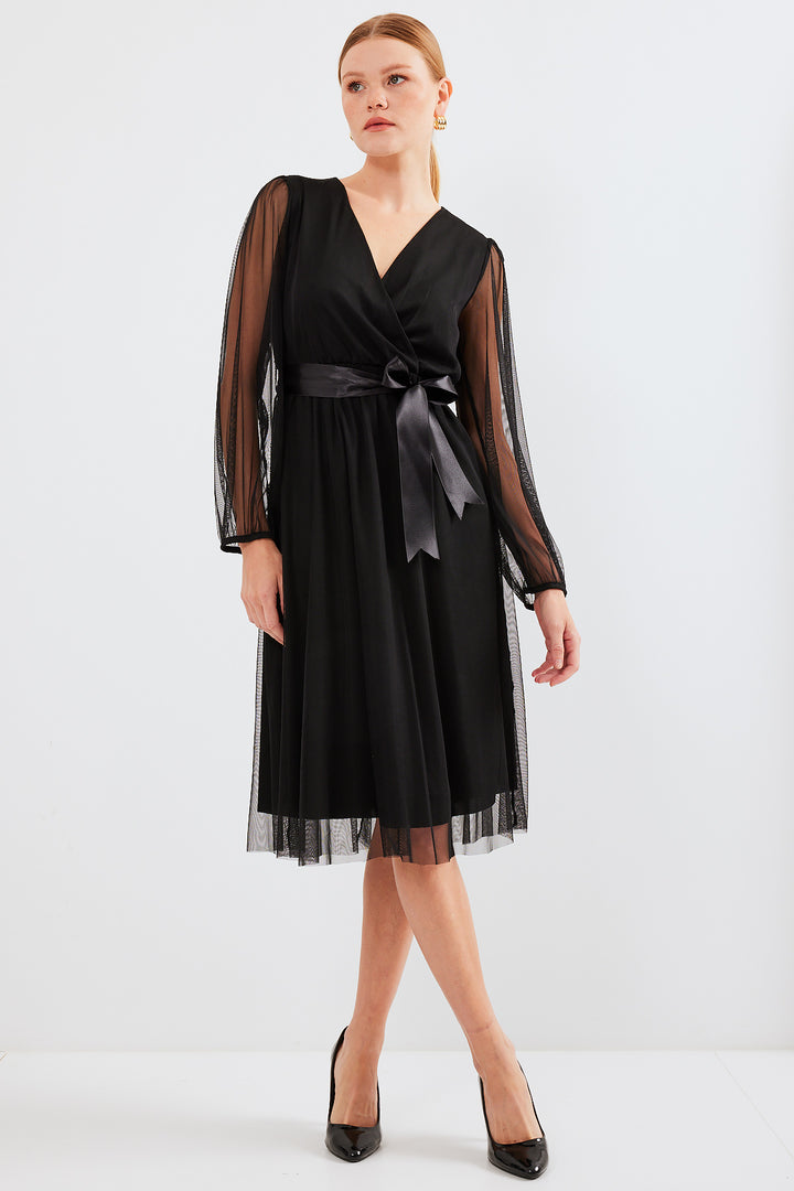 Bigdart 2494 Robe en tulle à col croisé - Noir