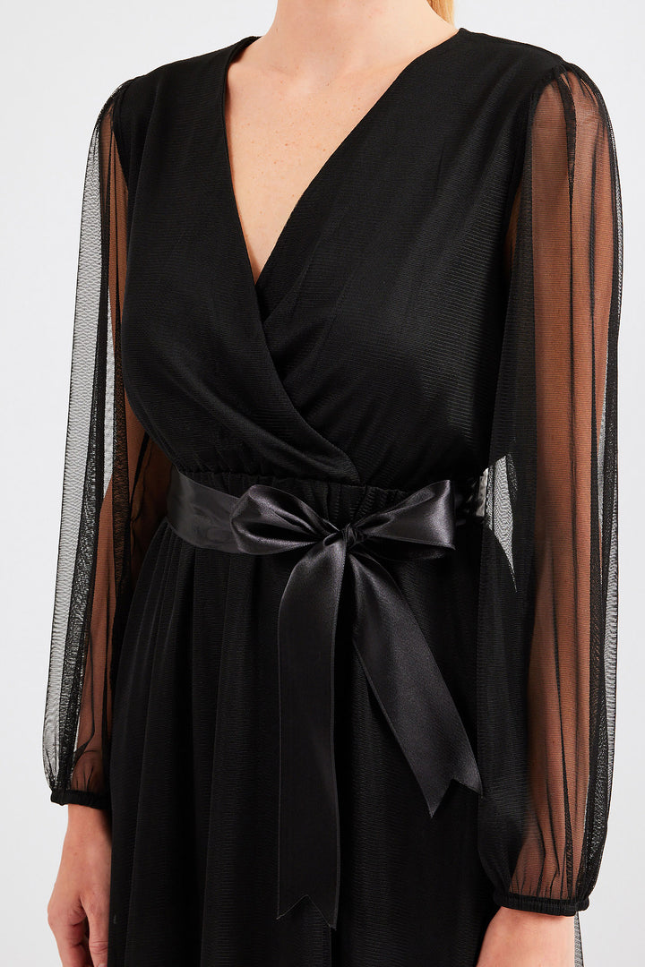 Bigdart 2494 Robe en tulle à col croisé - Noir