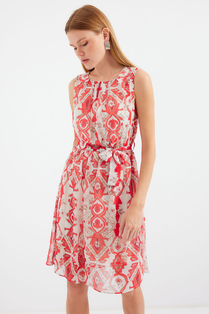 Bigdart 2501 Robe en Chiffon à Manches Courtes Imprimée - Rouge