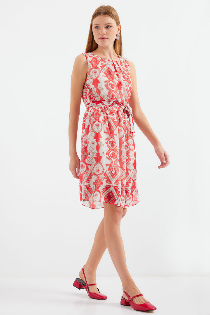 Bigdart 2501 Robe en Chiffon à Manches Courtes Imprimée - Rouge