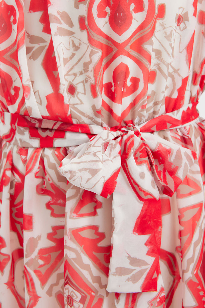 Bigdart 2501 Robe en Chiffon à Manches Courtes Imprimée - Rouge