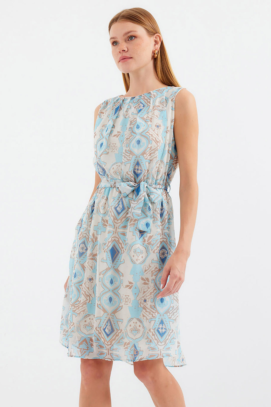Bigdart 2501 Robe en Chiffon Sans Manches à Motifs - Bleu