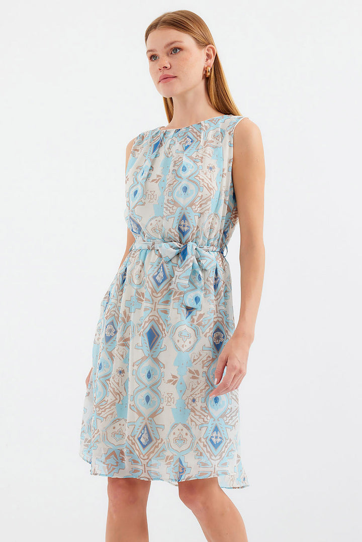 Bigdart 2501 Robe en Chiffon Sans Manches à Motifs - Bleu