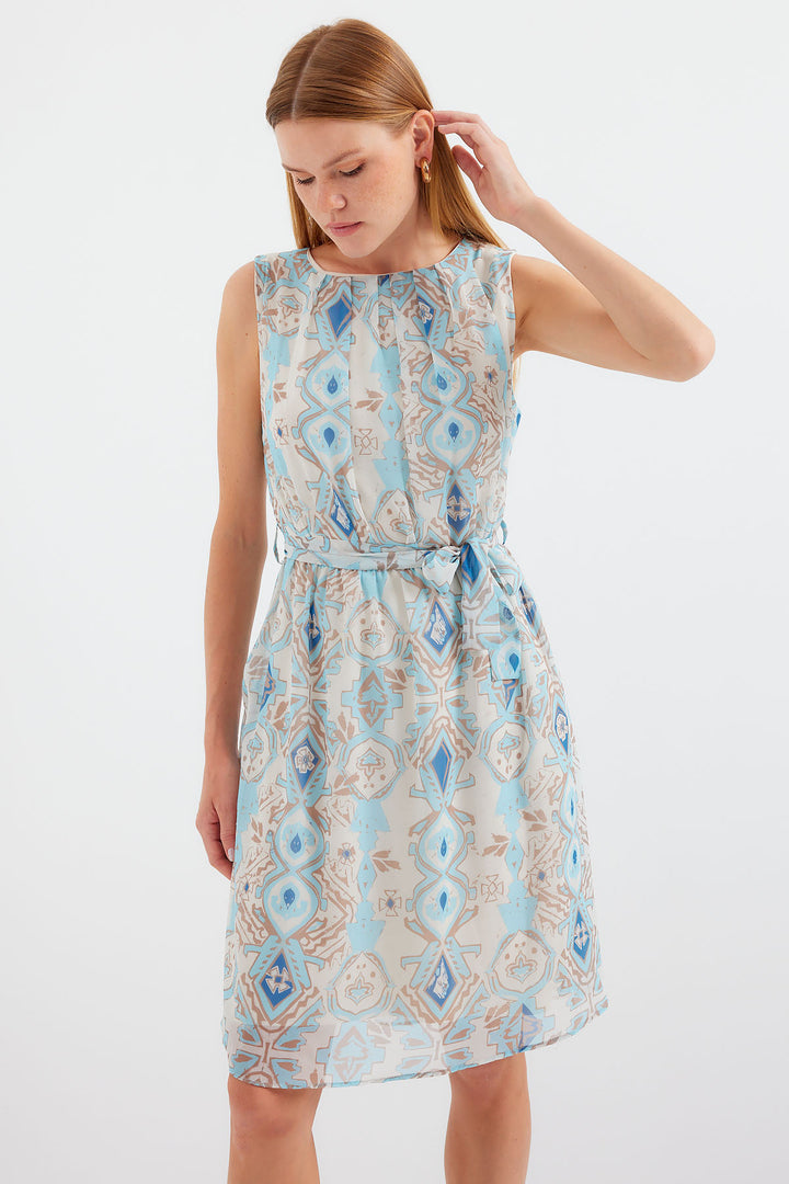 Bigdart 2501 Robe en Chiffon Sans Manches à Motifs - Bleu