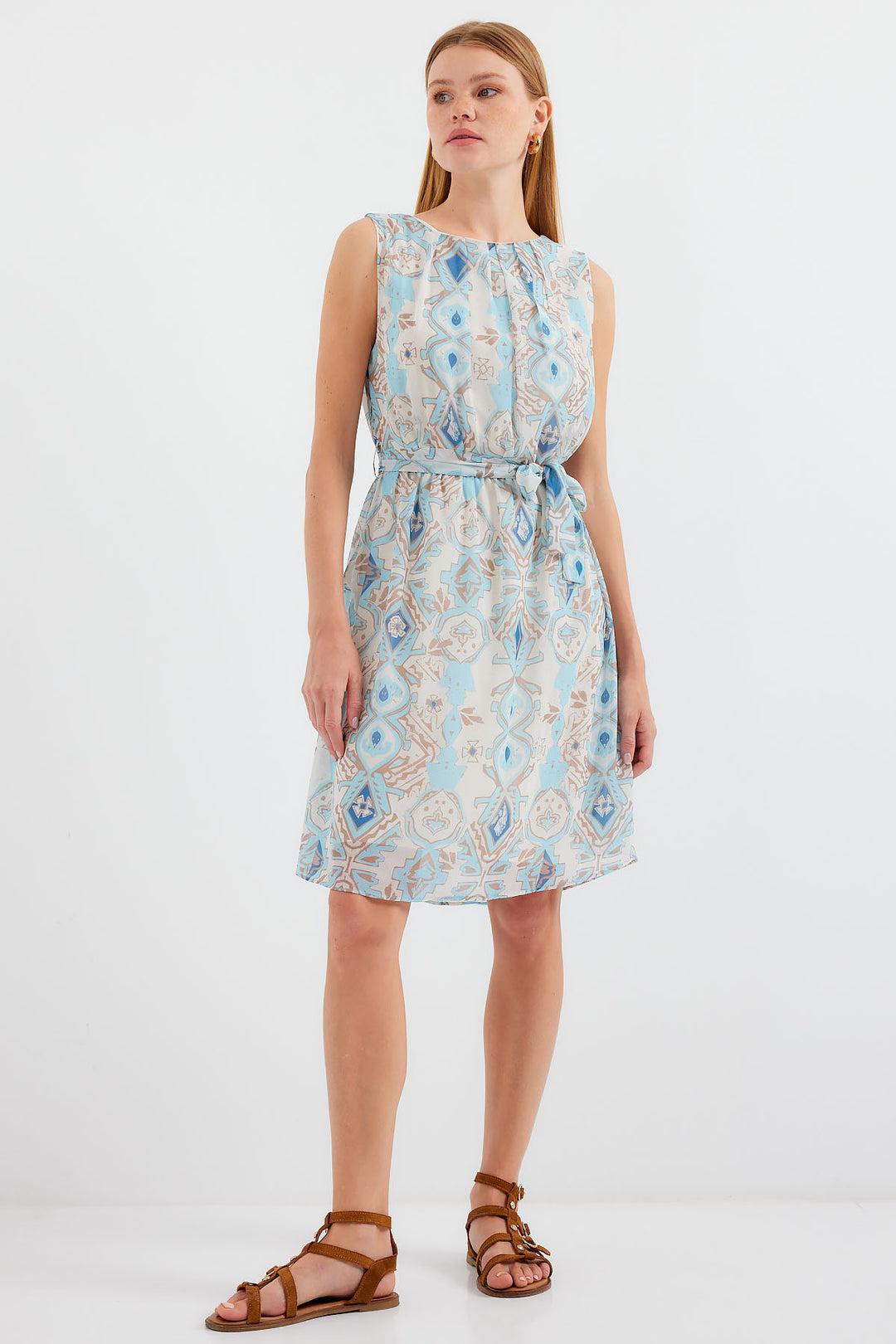 Bigdart 2501 Robe en Chiffon Sans Manches à Motifs - Bleu