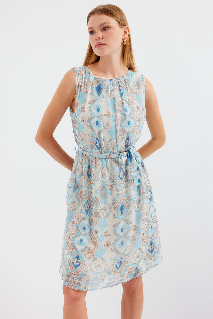 Bigdart 2501 Robe en Chiffon Sans Manches à Motifs - Bleu