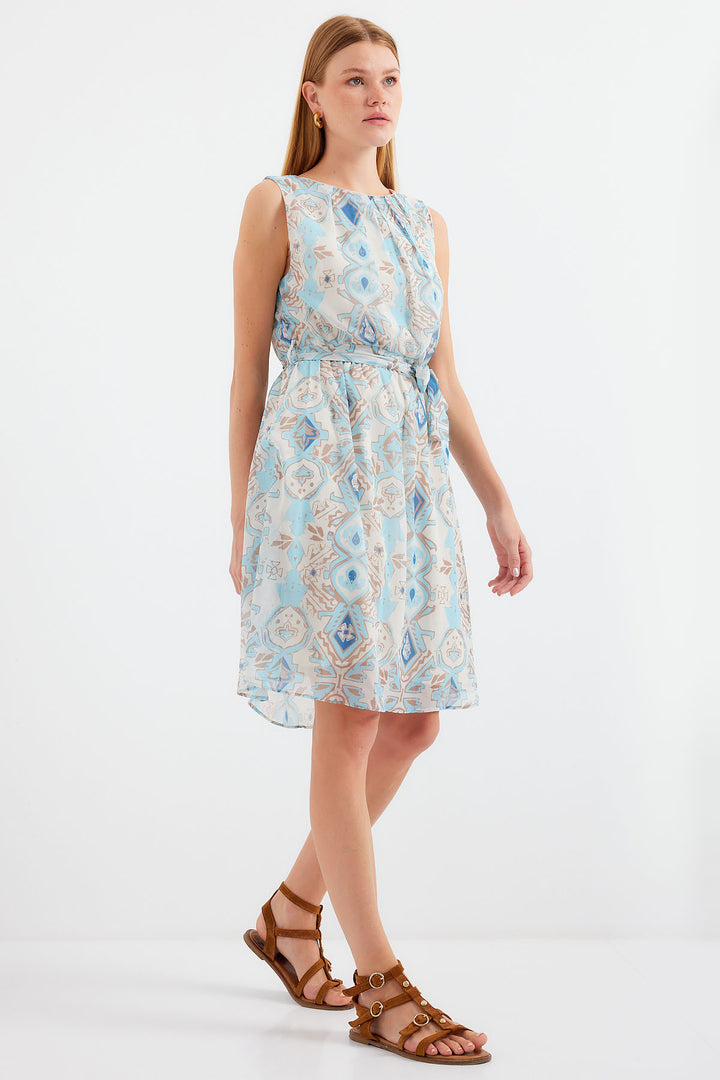 Bigdart 2501 Robe en Chiffon Sans Manches à Motifs - Bleu