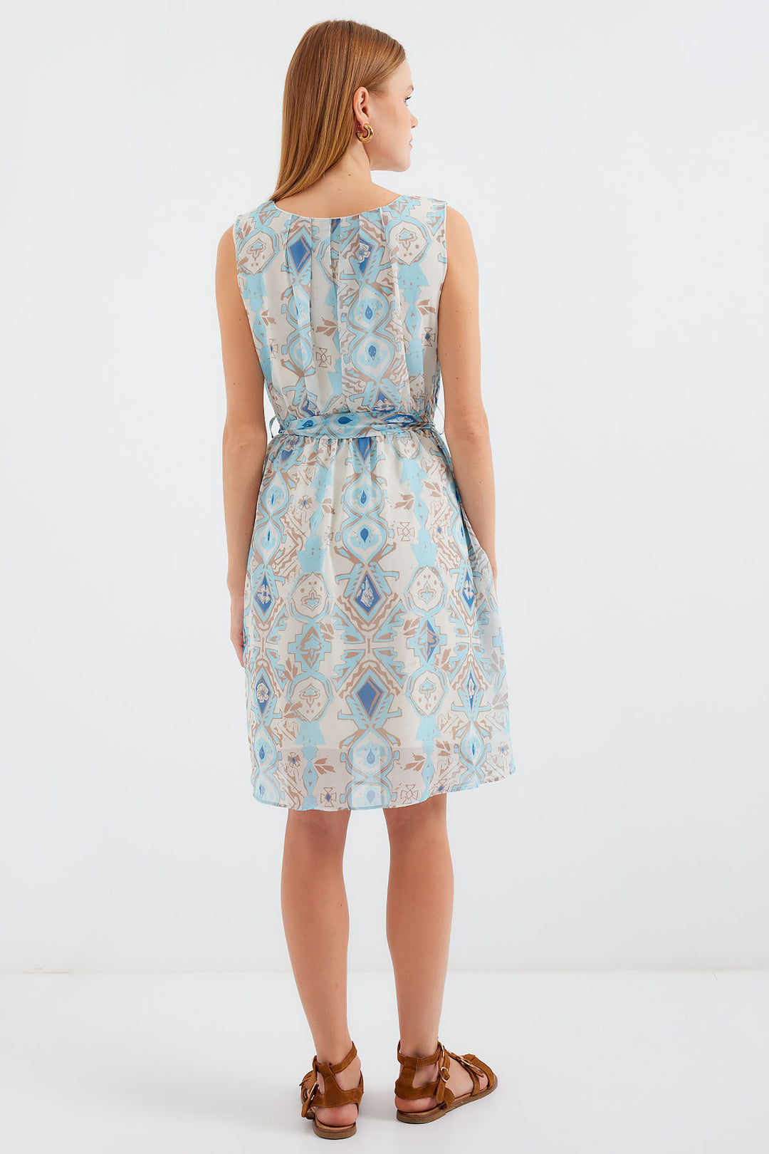 Bigdart 2501 Robe en Chiffon Sans Manches à Motifs - Bleu