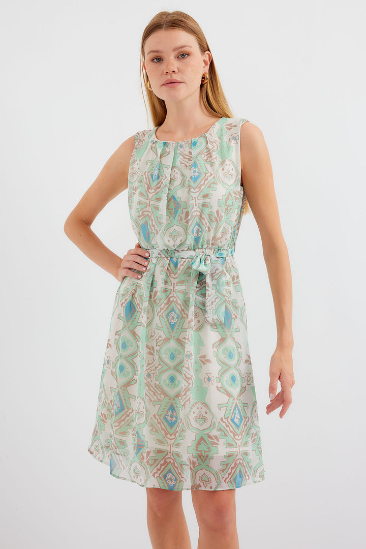 Bigdart 2501 Robe en chiffon sans manches à motifs - Menthe