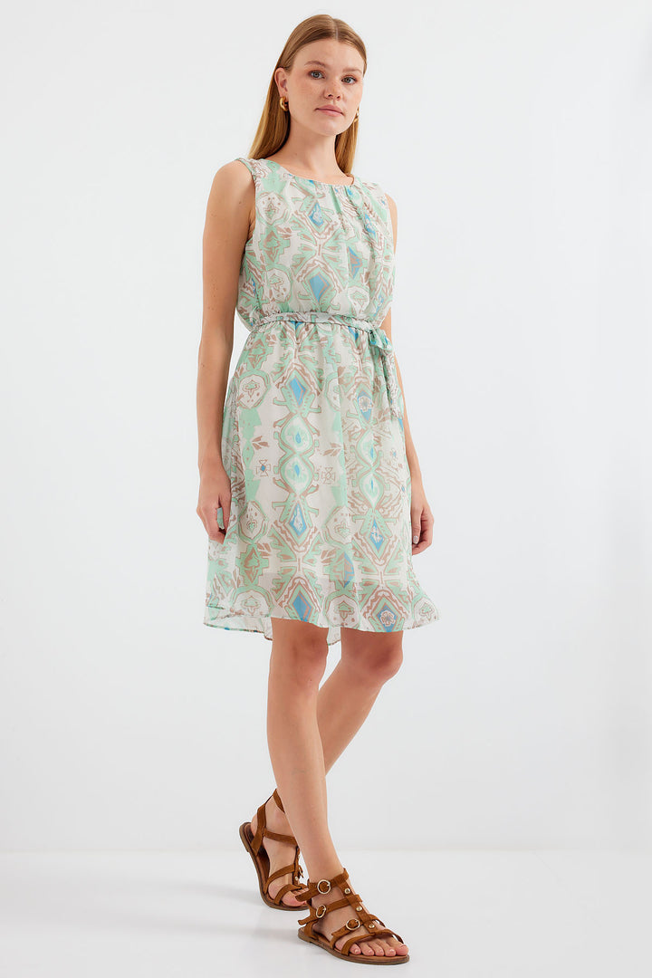 Bigdart 2501 Robe en chiffon sans manches à motifs - Menthe