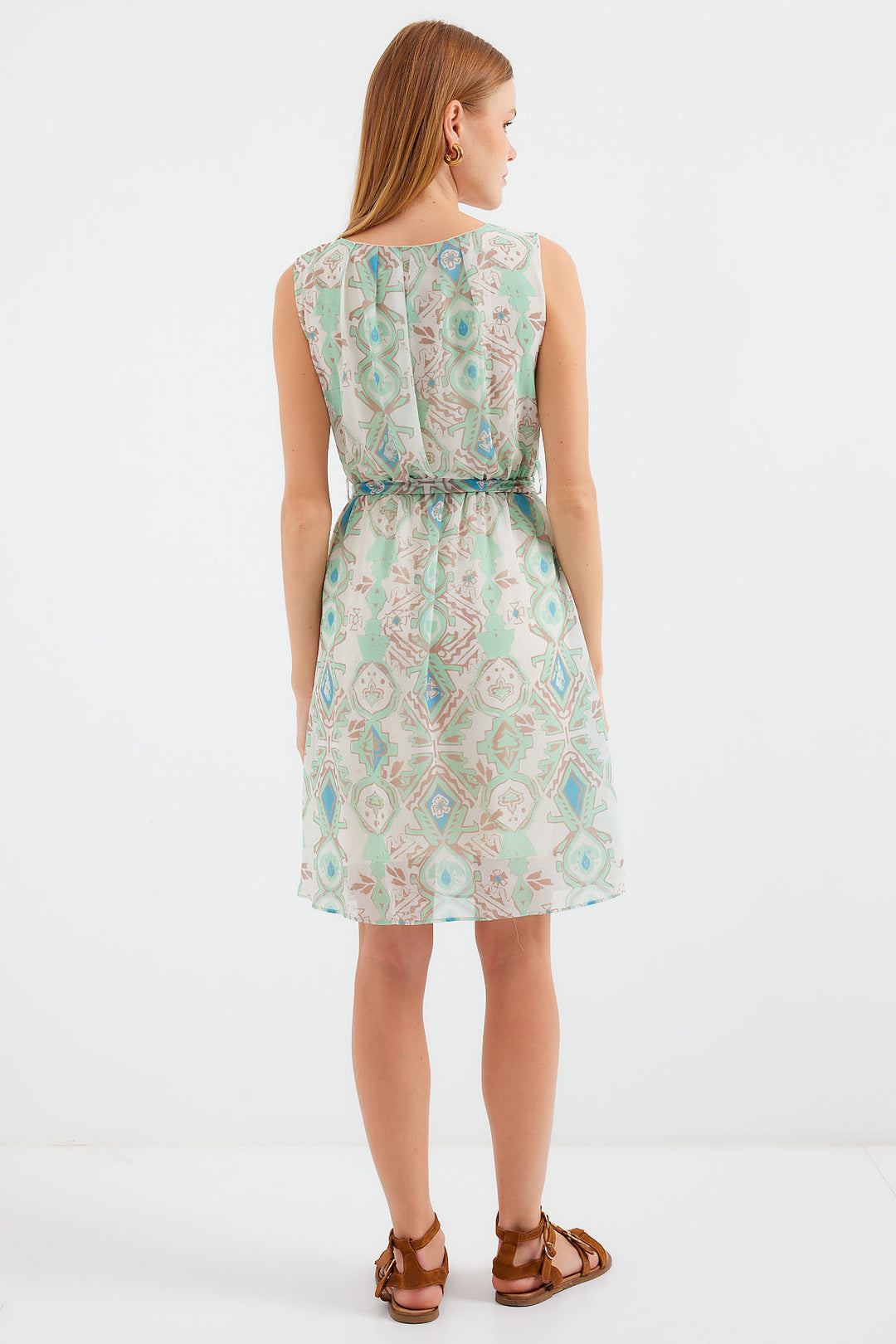 Bigdart 2501 Robe en chiffon sans manches à motifs - Menthe