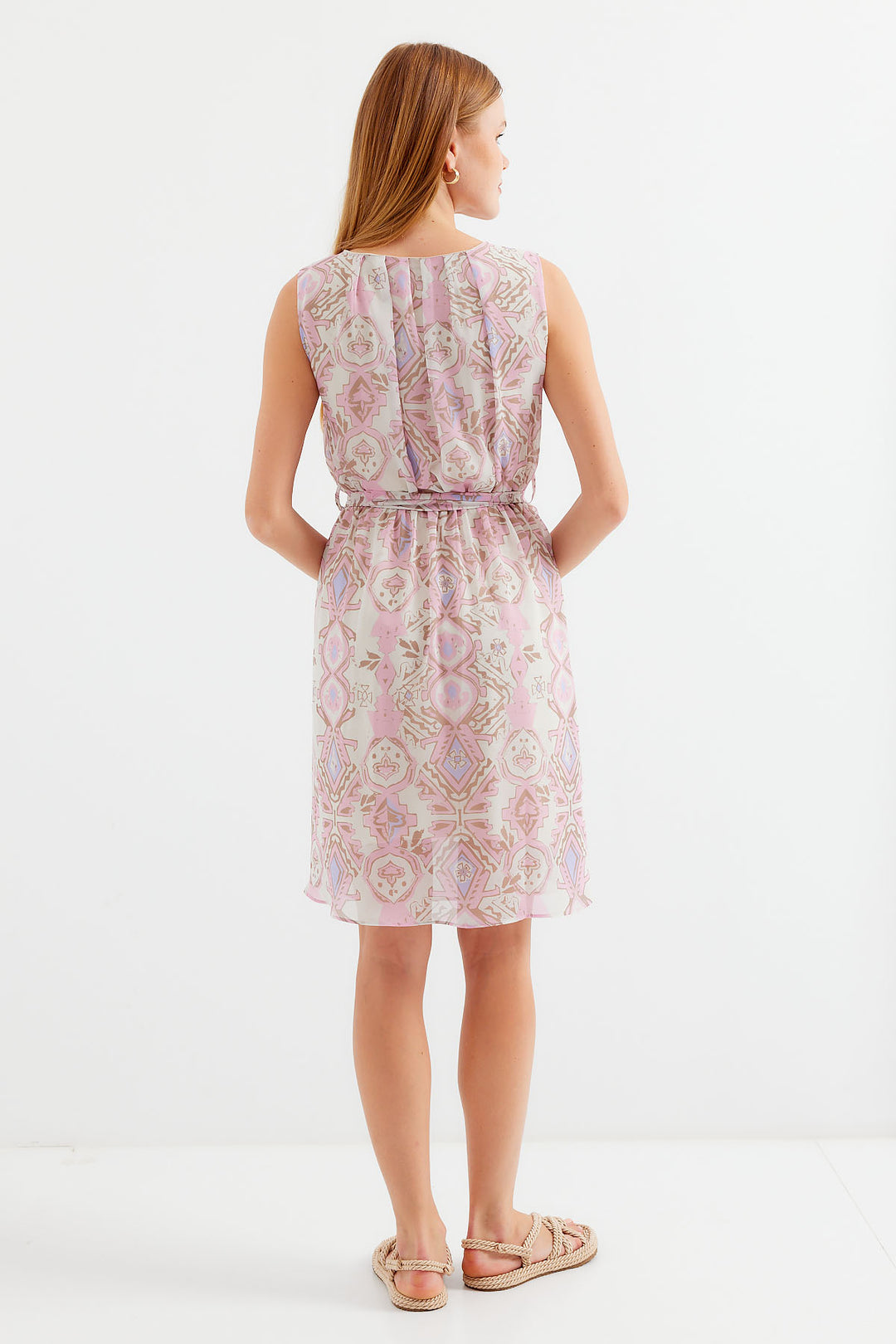 Bigdart 2501 Robe en chiffon sans manches à motifs - Rose