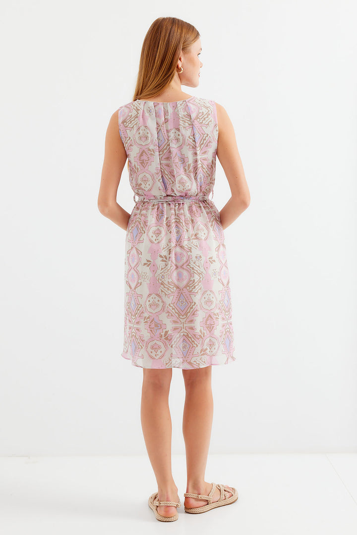 Bigdart 2501 Robe en chiffon sans manches à motifs - Rose
