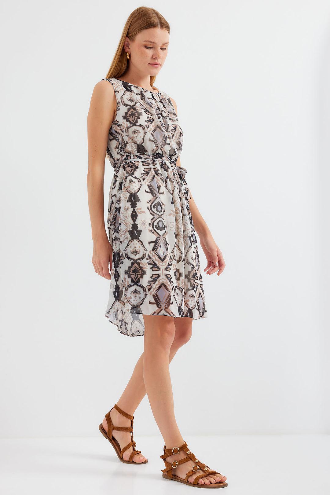 Bigdart Robe en chiffon sans manches à motif 2501 - Noir