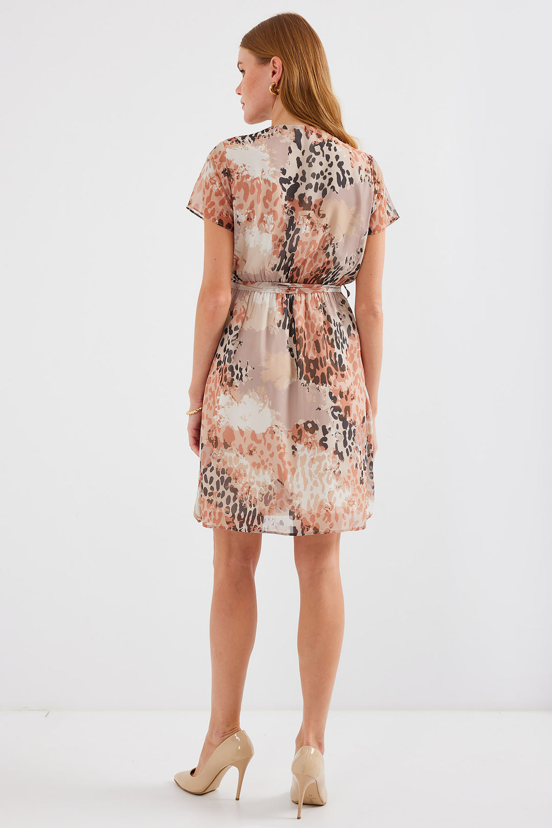 Bigdart 2502 Robe en chiffon à manches courtes à motifs - Beige