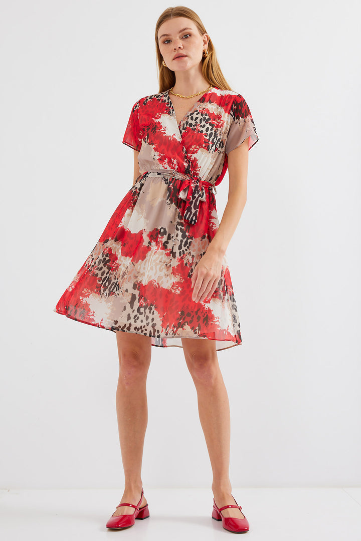 Bigdart 2502 Robe en chiffon à manches courtes - Rouge