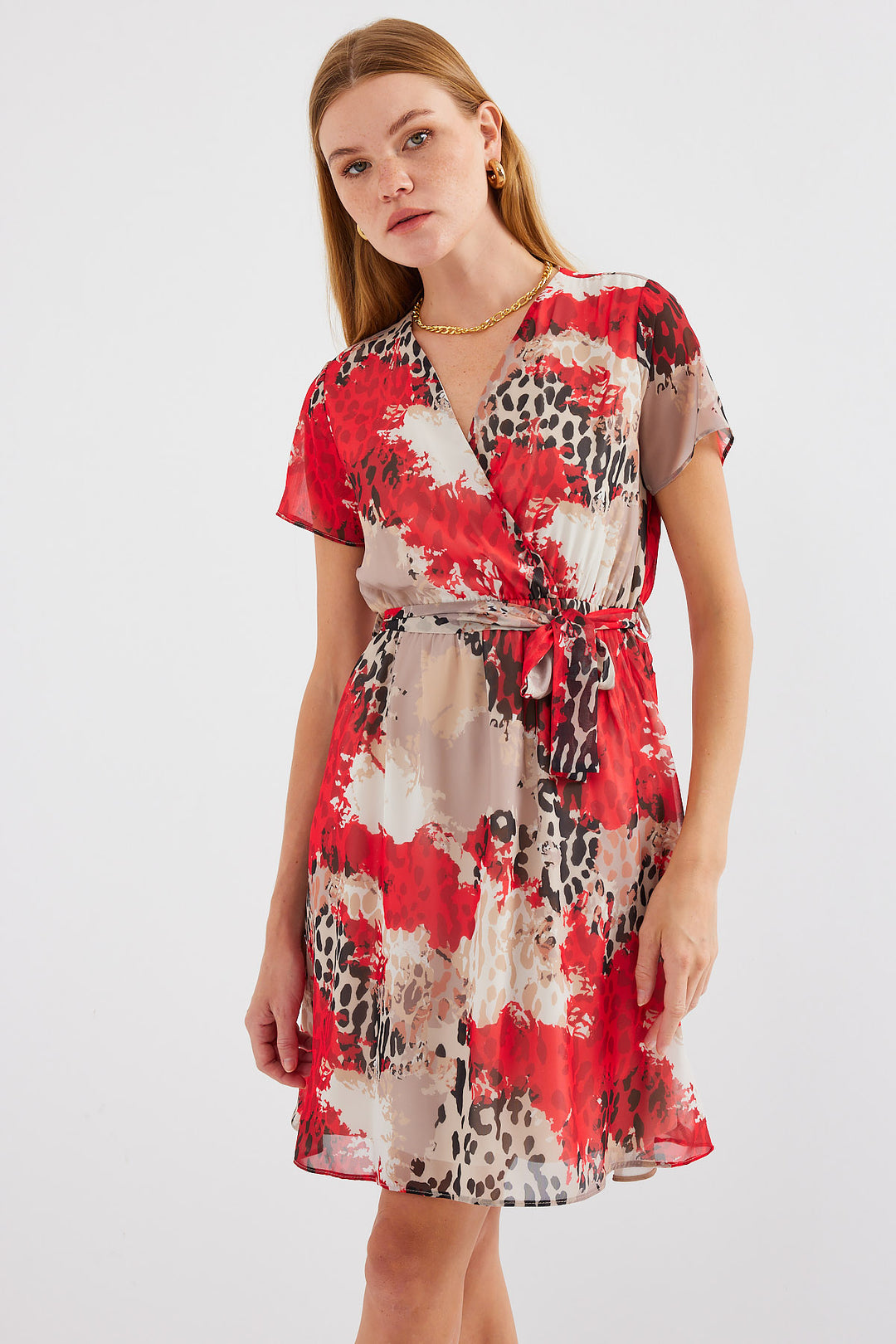 Bigdart 2502 Robe en chiffon à manches courtes - Rouge