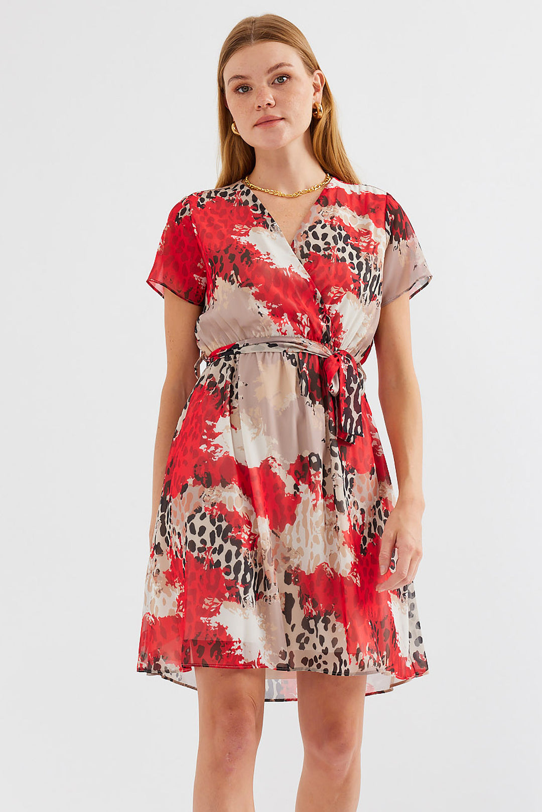 Bigdart 2502 Robe en chiffon à manches courtes - Rouge