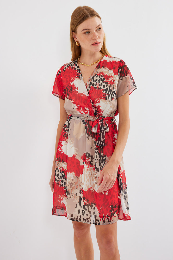 Bigdart 2502 Robe en chiffon à manches courtes - Rouge