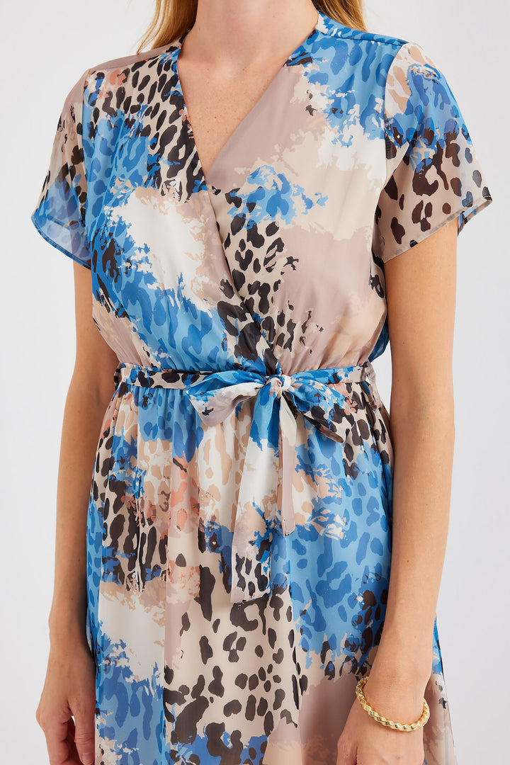 Bigdart 2502 Robe en chiffon à manches courtes à motifs - Bleu