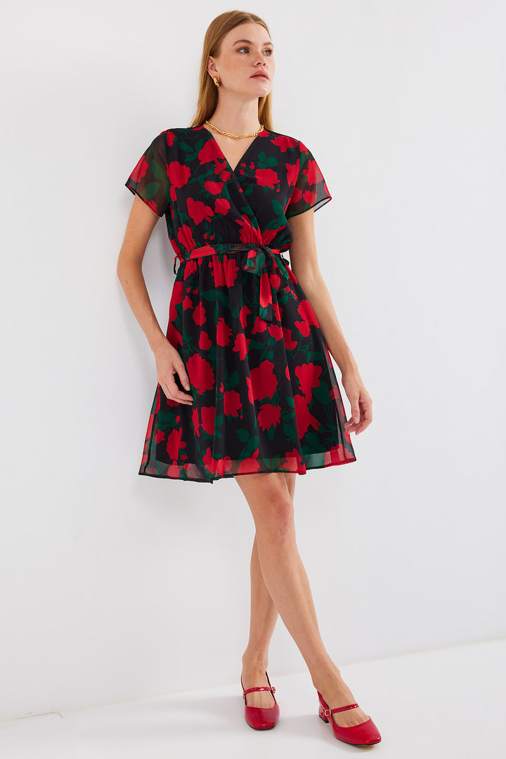 Bigdart 2502 Robe en chiffon à manches courtes - Noir