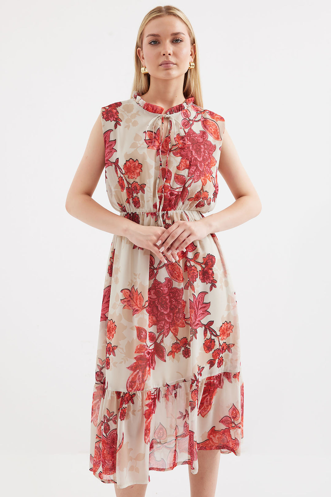 Bigdart 2503 Robe en chiffon sans manches à motifs - Grenade