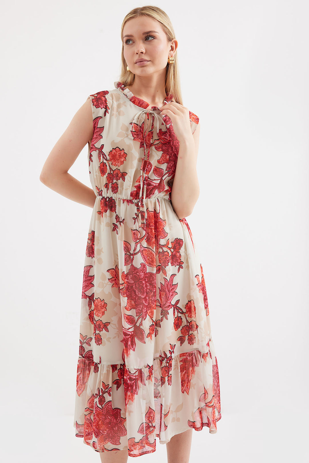 Bigdart 2503 Robe en chiffon sans manches à motifs - Grenade