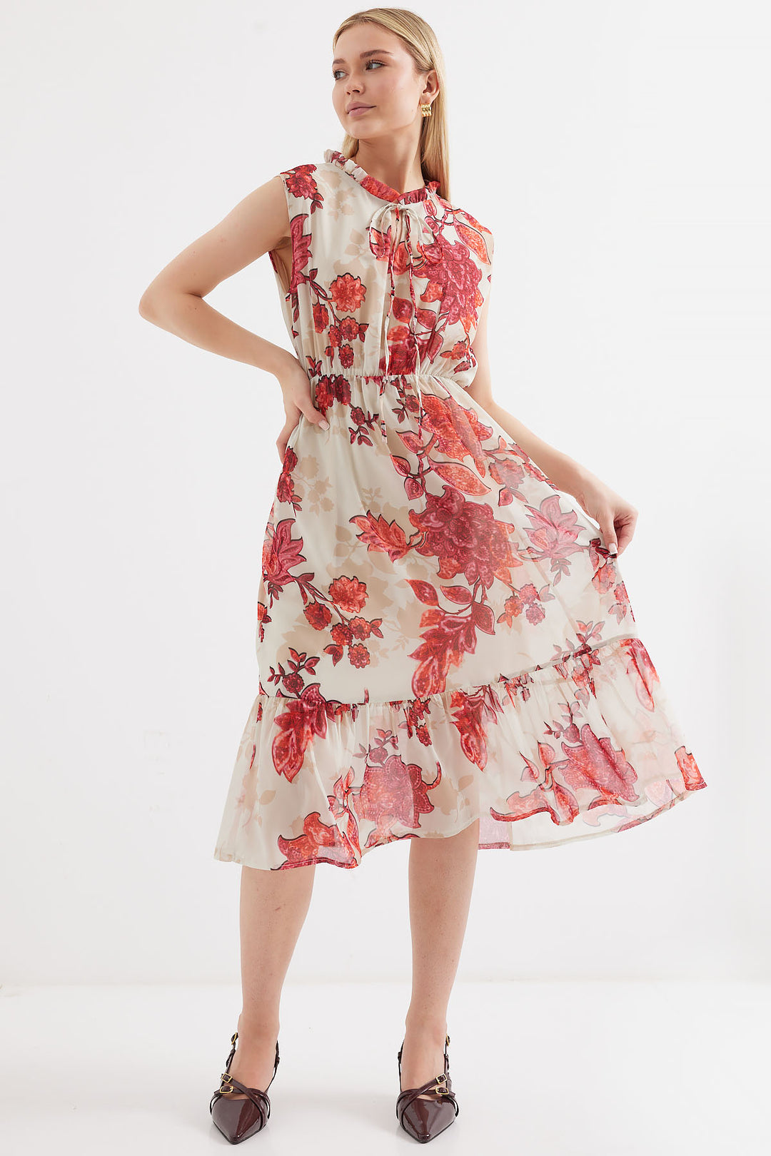 Bigdart 2503 Robe en chiffon sans manches à motifs - Grenade