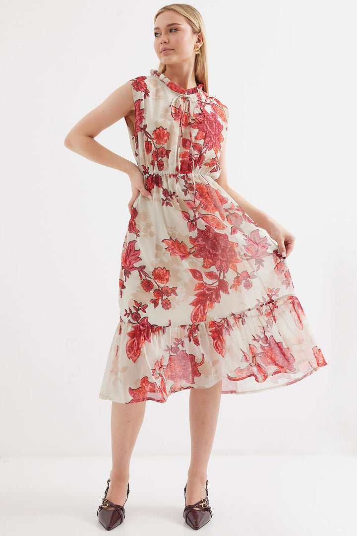 Bigdart 2503 Robe en chiffon sans manches à motifs - Grenade