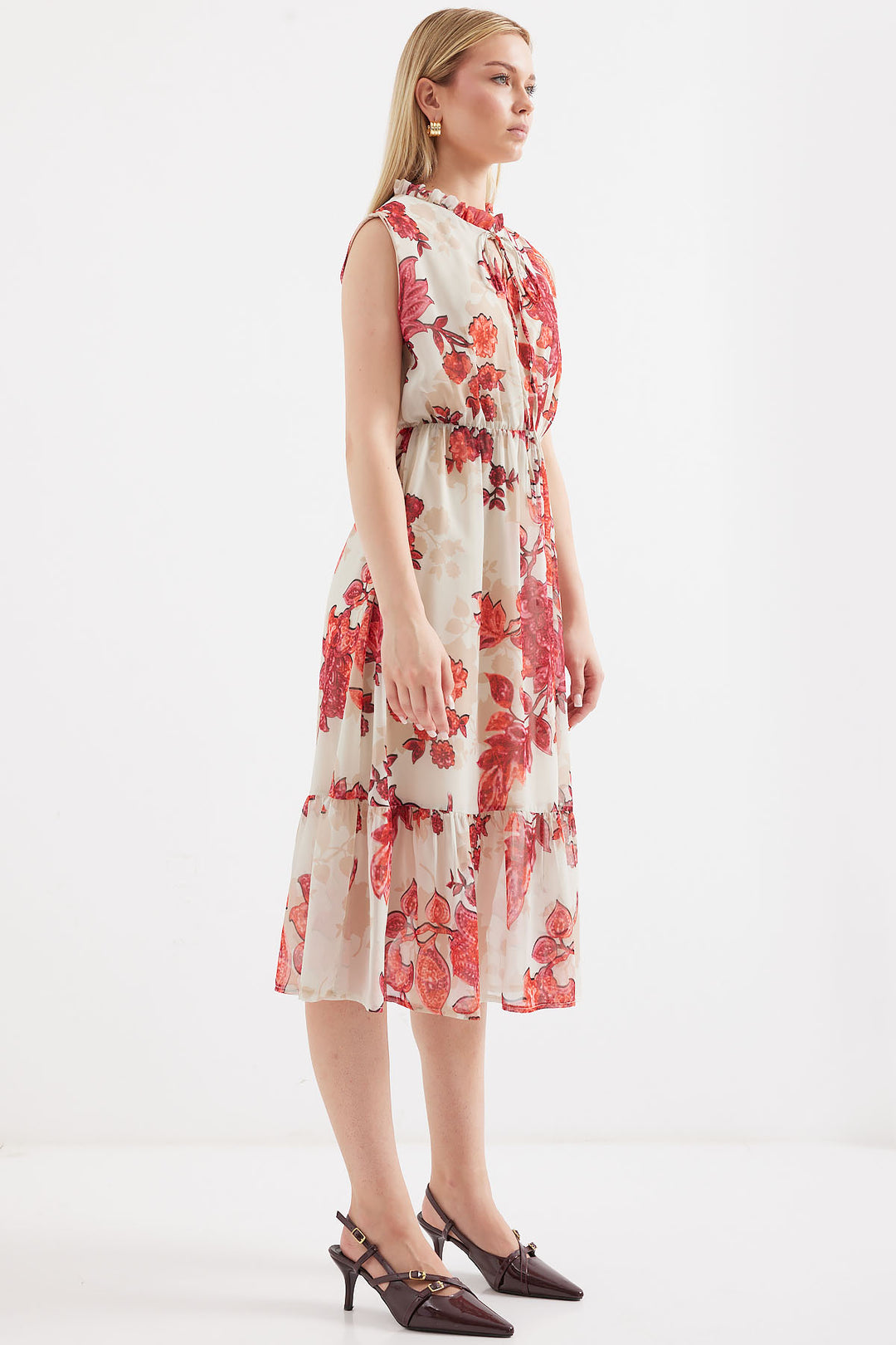 Bigdart 2503 Robe en chiffon sans manches à motifs - Grenade