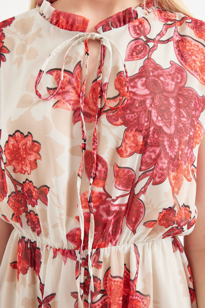 Bigdart 2503 Robe en chiffon sans manches à motifs - Grenade