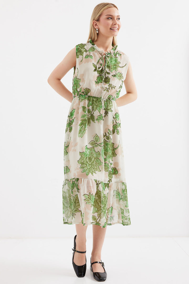 Bigdart 2503 Robe en chiffon sans manches à motifs - Vert