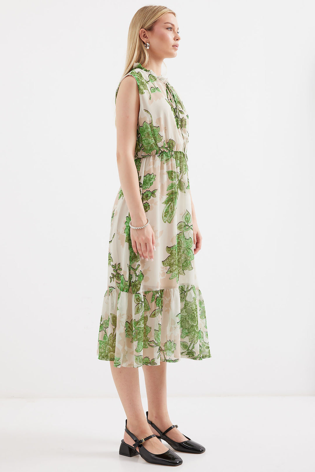 Bigdart 2503 Robe en chiffon sans manches à motifs - Vert