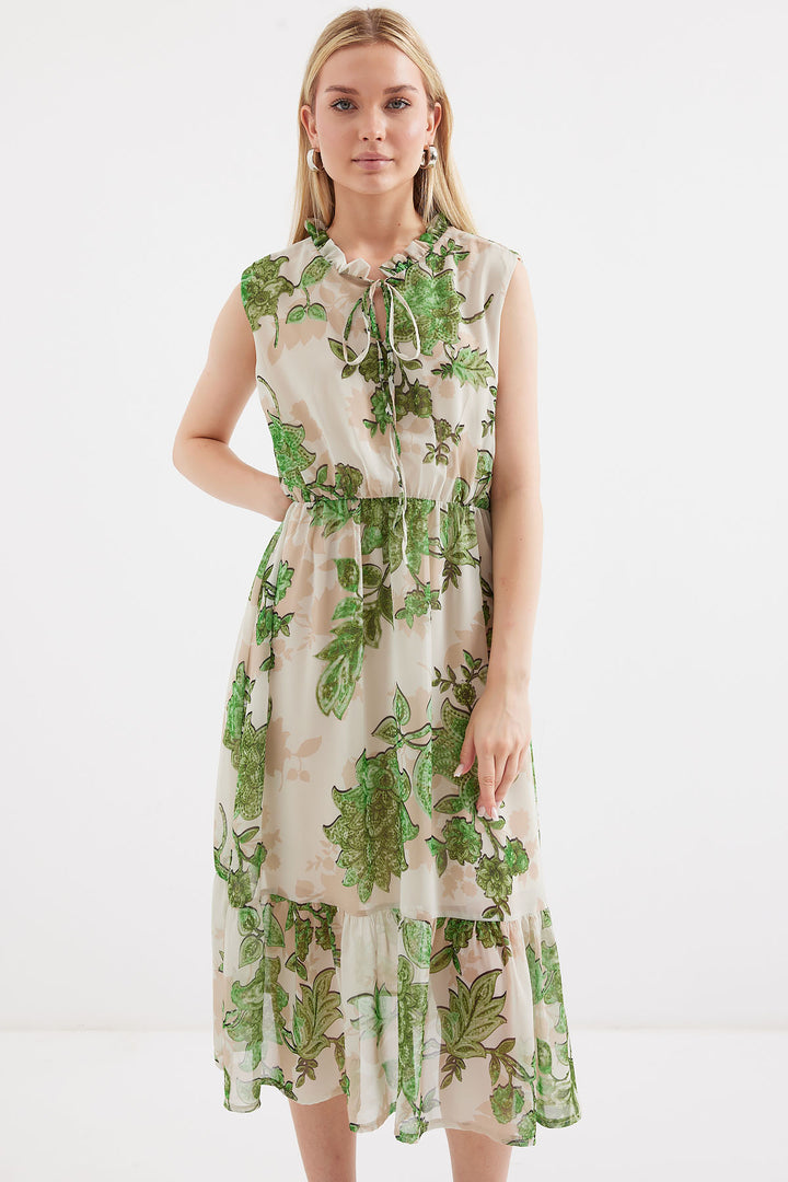 Bigdart 2503 Robe en chiffon sans manches à motifs - Vert