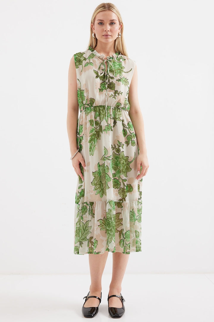 Bigdart 2503 Robe en chiffon sans manches à motifs - Vert