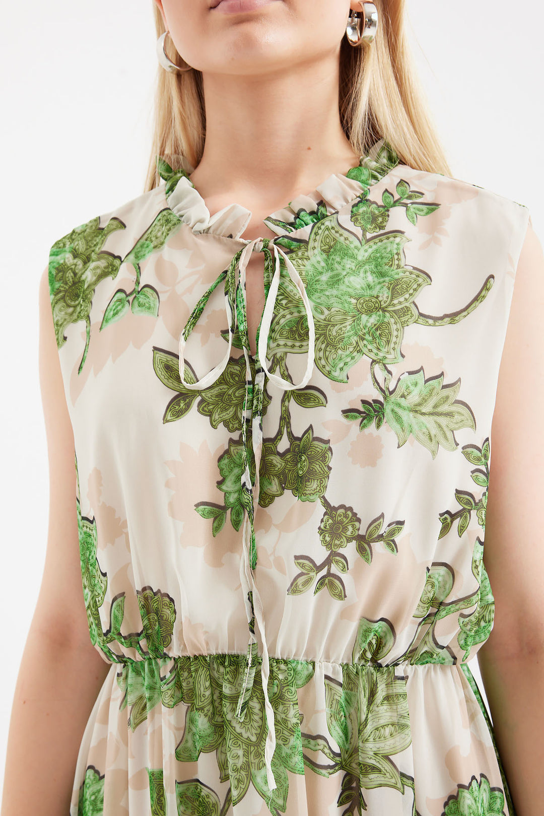 Bigdart 2503 Robe en chiffon sans manches à motifs - Vert