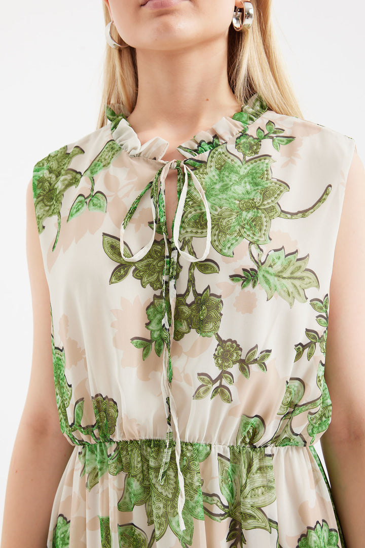Bigdart 2503 Robe en chiffon sans manches à motifs - Vert