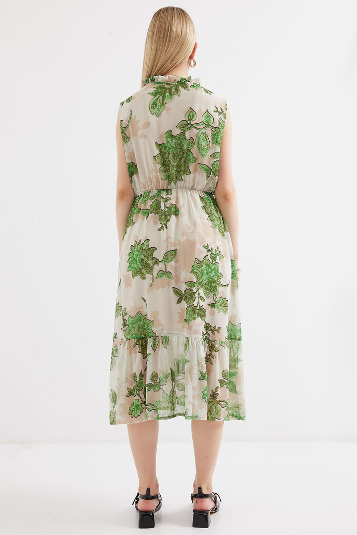 Bigdart 2503 Robe en chiffon sans manches à motifs - Vert