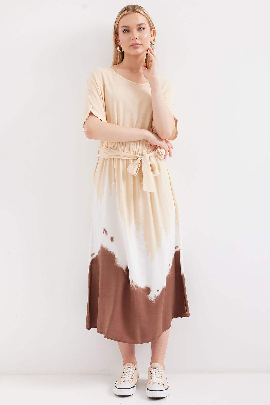 Bigdart 2504 Robe en viscose à manches courtes à motifs - Crème
