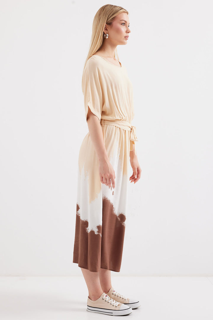 Bigdart 2504 Robe en viscose à manches courtes à motifs - Crème