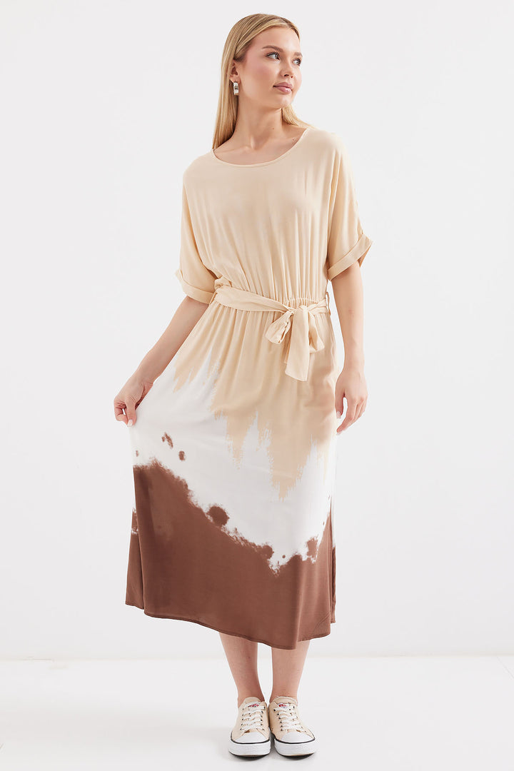 Bigdart 2504 Robe en viscose à manches courtes à motifs - Crème
