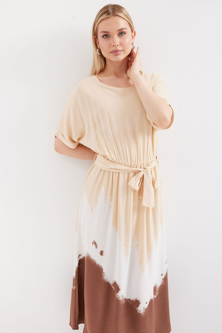 Bigdart 2504 Robe en viscose à manches courtes à motifs - Crème