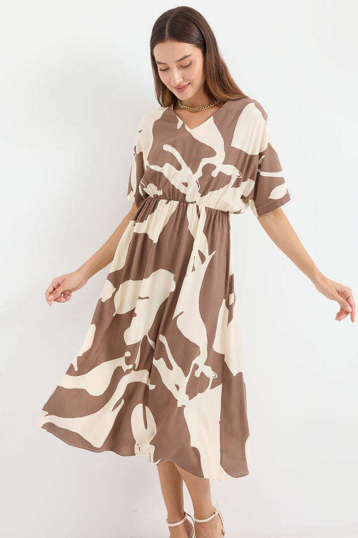 Bigdart 2511 Robe Imprimée à Taille Élastique - Marron