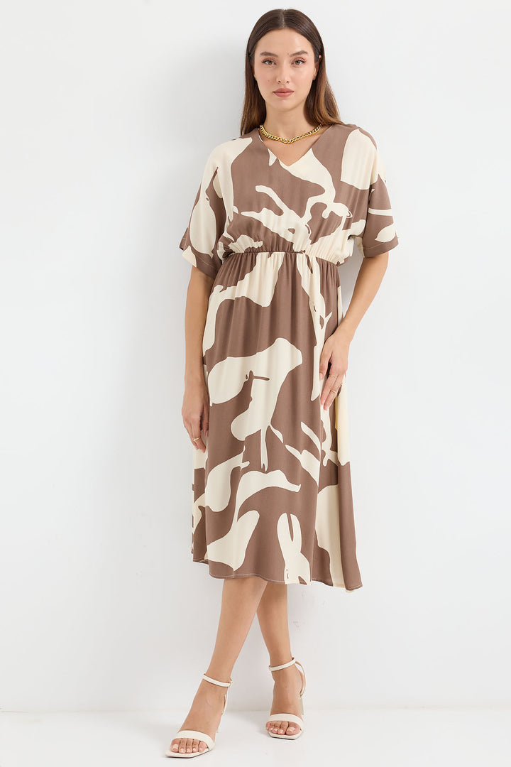Bigdart 2511 Robe Imprimée à Taille Élastique - Marron
