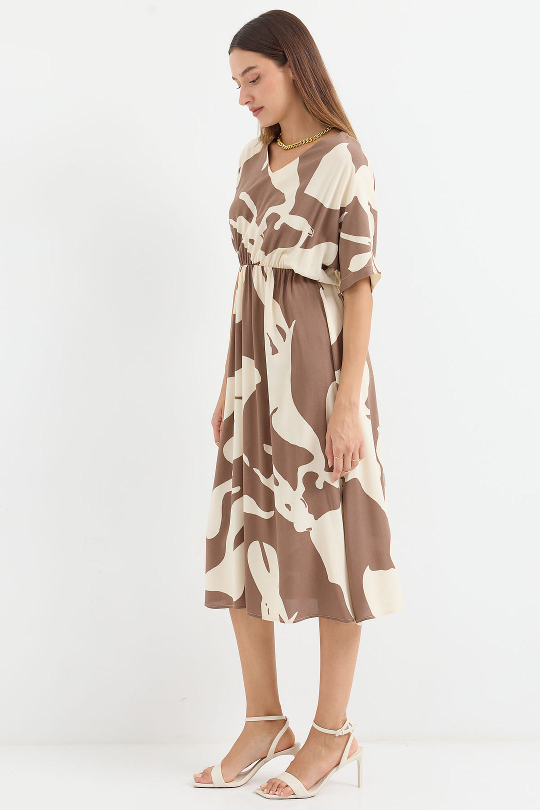 Bigdart 2511 Robe Imprimée à Taille Élastique - Marron