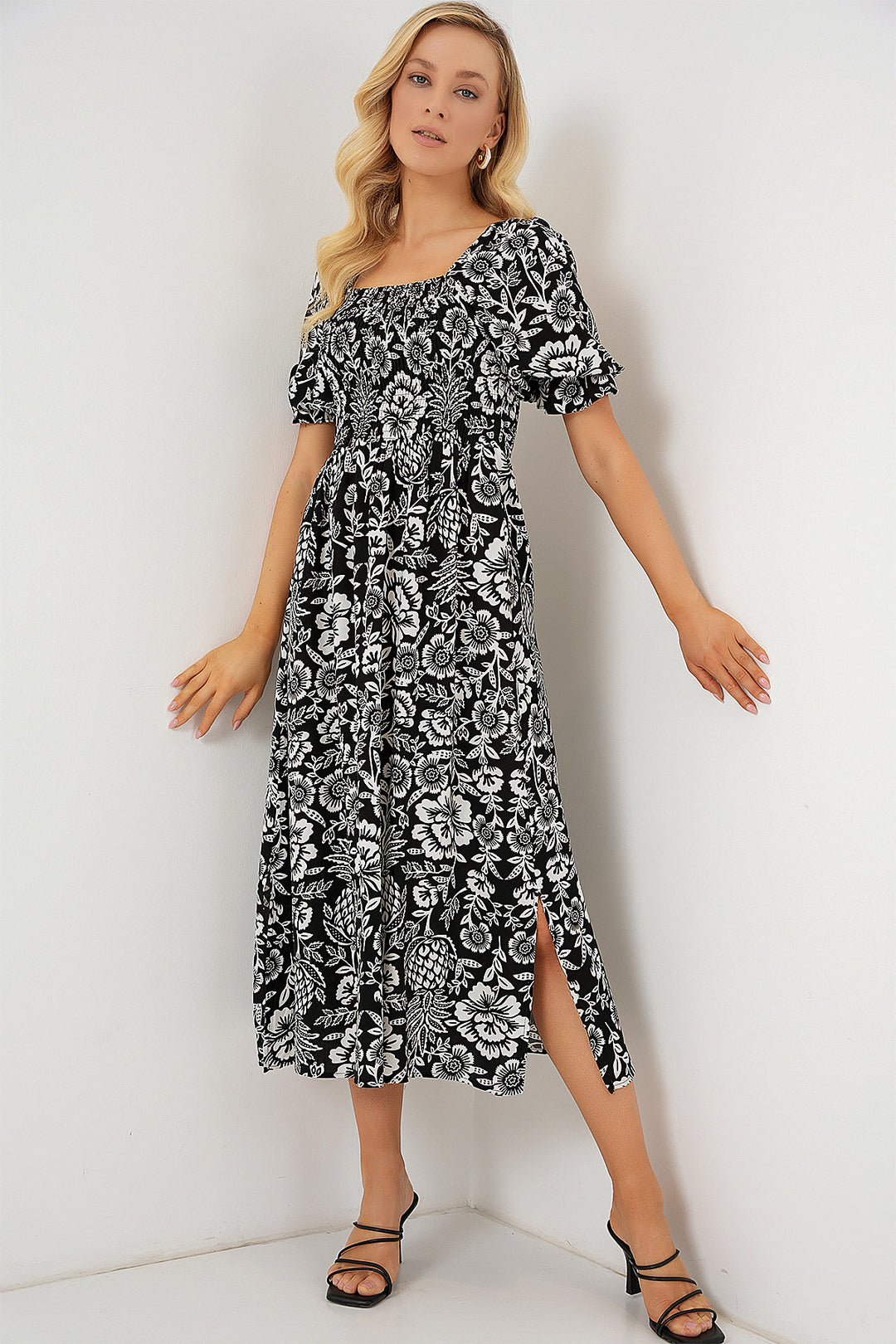 Bigdart Robe à fente à motifs 2512 - d. Noir