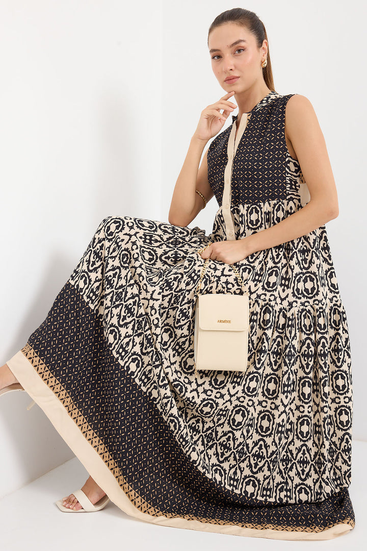 Bigdart 2515 Robe en viscose sans manches à motifs - Noir