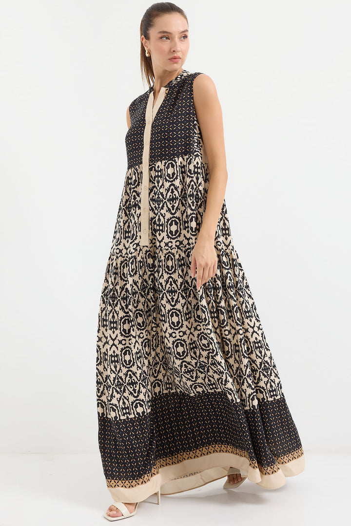 Bigdart 2515 Robe en viscose sans manches à motifs - Noir